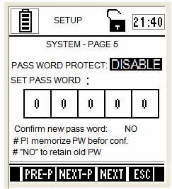 4.2.5 System Settings Page 5 This page allows you to enable password protection for the setup mode & calibration mode.