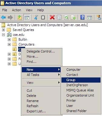 B1: Mở Active Directory user and computer click chuột phải lên OU CSE