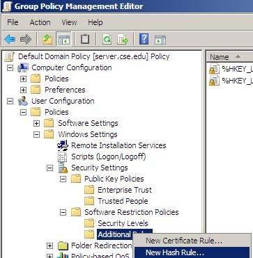 Software Restriction- Thực hiện trên PC1 Cấm sử dụng một phần mềm B1: Log on Administrator Mở Group policy Management Chọn Edit chọn Default Domain