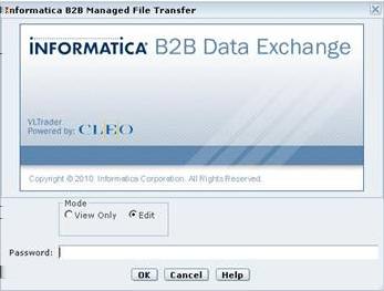 6. Based on whether the license is registered or not, perform one of the following actions: a. If the license is not registered, B2B Data Exchange opens the Managed File Transfer login window.