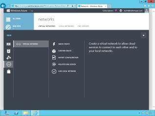 Create a Virtual Network Steps Description 1. Click the "NEW" Button. You can create a new Virtual Network from the "Networks" page in the Windows Azure Management portal. 2.