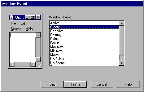 3-26 QARun GUI Testing Getting Started Guide When defining a window event, it is possible to specify the window or program in which the event will trigger.