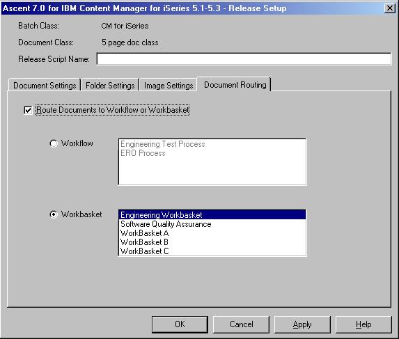 Document Routing Tab This tab allows you to route released documents to a specified DB2 Content