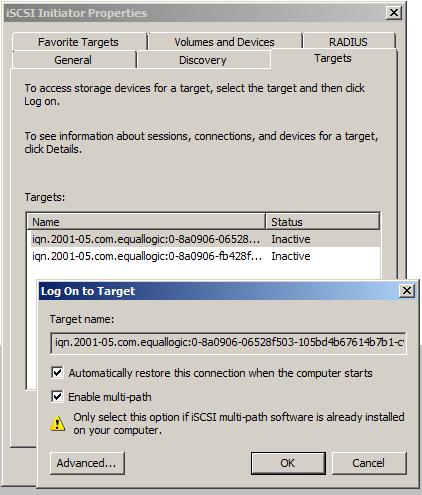 Figure 2: Logging on to the EqualLogic Targets Backing up data on a Protected Server s EqualLogic backend storage If the data to be backed up on the protected server resides on an EqualLogic volume,