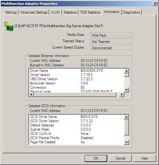 2. Select the Information tab to display the Multifunction Adapter Properties Information window. The Detailed iscsi Information window displays the following: Current MAC Address.