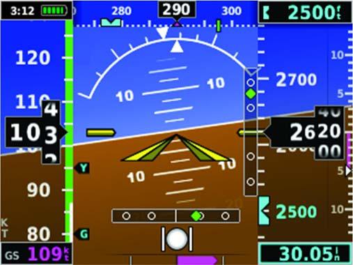 3.3 PFD Page The G5 PFD Page displays a horizon, airspeed, attitude, altitude, and vertical speed, as well as heading and course deviation information if combined with a G5 HSI.