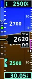 3.6.2 Vertical Deviation (Glideslope) Indicator - ILS Source The Vertical Deviation (Glideslope) Indicator (VDI) appears to the left of the altimeter (PFD page) and to