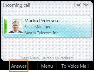Receive a call To receive a call To receive the call, select Answer or pick up the handset.
