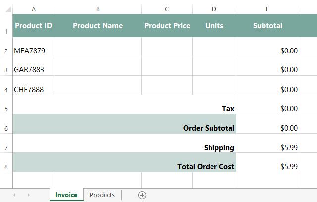 21.Invoice, Part 2: Using VLOOKUP This lesson is part 2 of 5 in a series. You can go to Invoice, Part 1: Free Shipping if you'd like to start from the beginning.