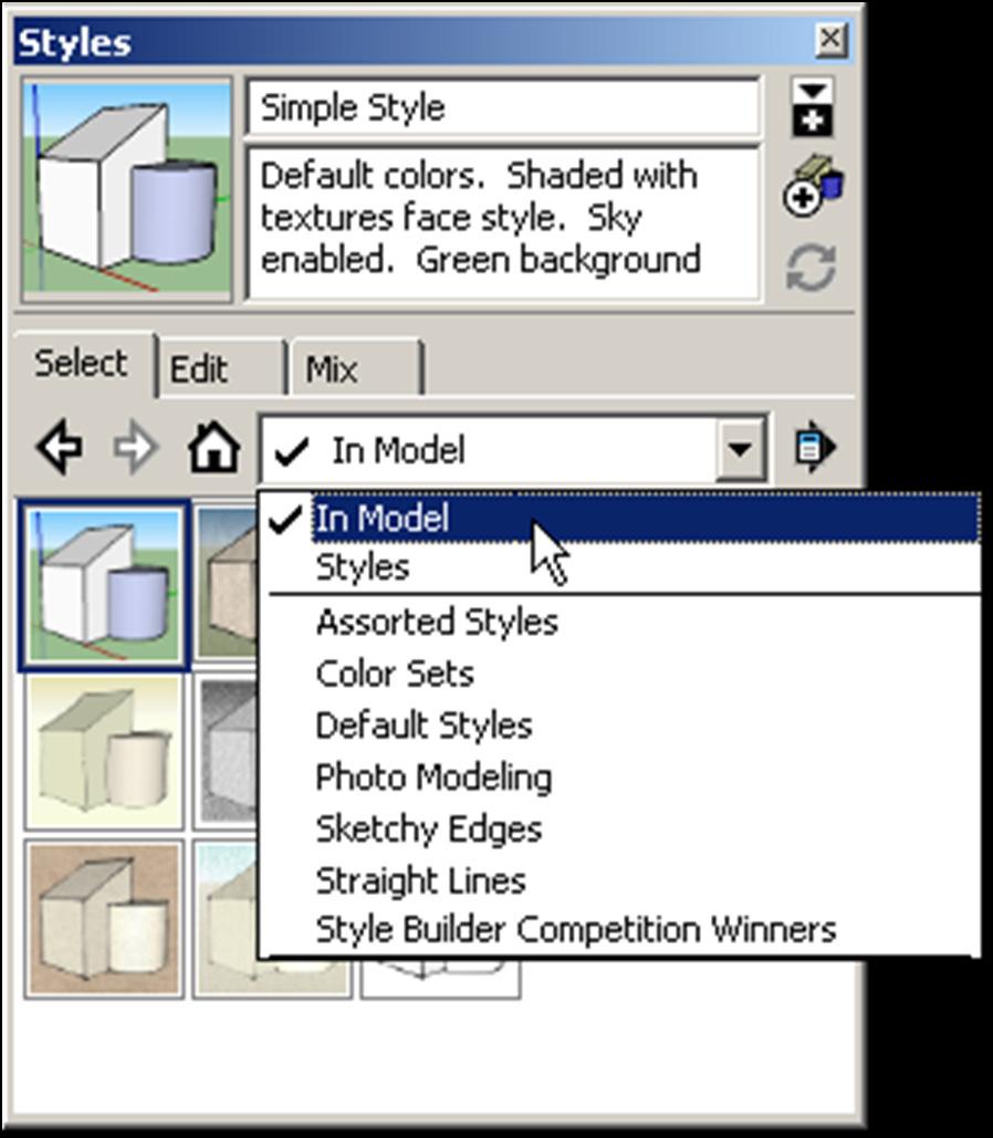 Styles To find out which styles are used in your model click on In Model.