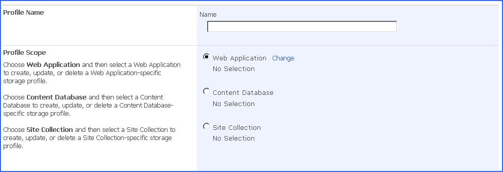 c. In the Profile Scope section of the page, select the scope of the storage profile Web Application. d.