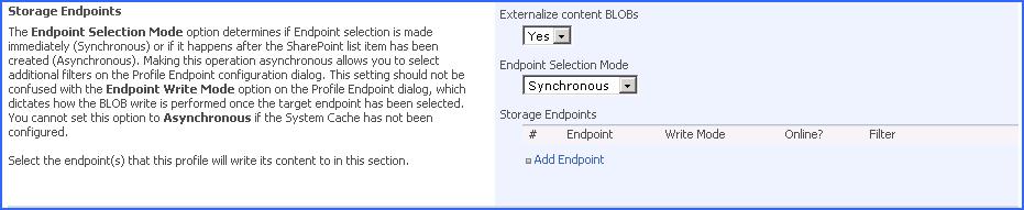 SharePoint 2010 users select RBS. h. Use the charts below to enter the minimum configuration settings for the profile.