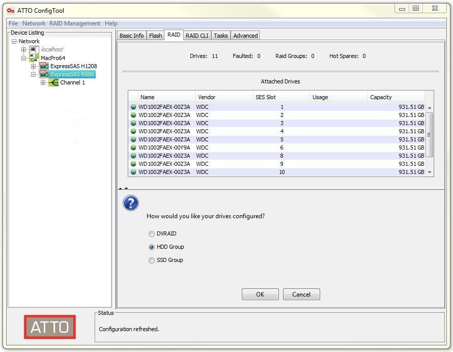Exhibit 2.0.1-1 ConfigTool RAID page. Create HDD RAID Group The Create HDD RAID Group wizard appears in the bottom panel when the HDD Group is selected.