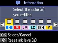 12. Hook the ink tank unit onto the product. 13. Press the OK button. You see a window like this: 14.