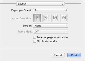 Selecting Print Layout Options - OS X You can select a variety of layout options for your document or photo by selecting Layout from the popup menu on the print window.