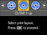Printing Photos from a Memory Card Onto a CD/DVD You can print one or more photos from a memory card directly onto a CD/DVD. If you want, you can first print a test design on plain paper. 1.