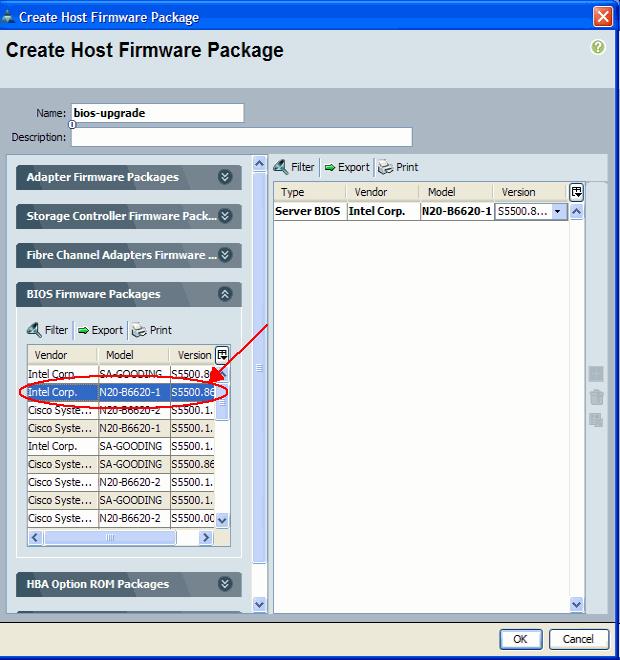 3. Associate the created Host Firmware Package policy to a Service Profile.