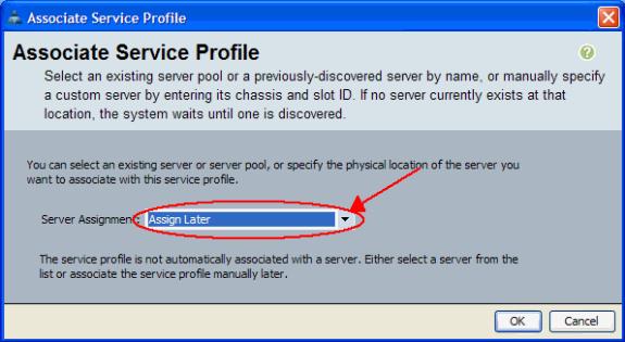 c. In the Associate Service Profile window, select the appropriate server or server pool, and click OK in order to