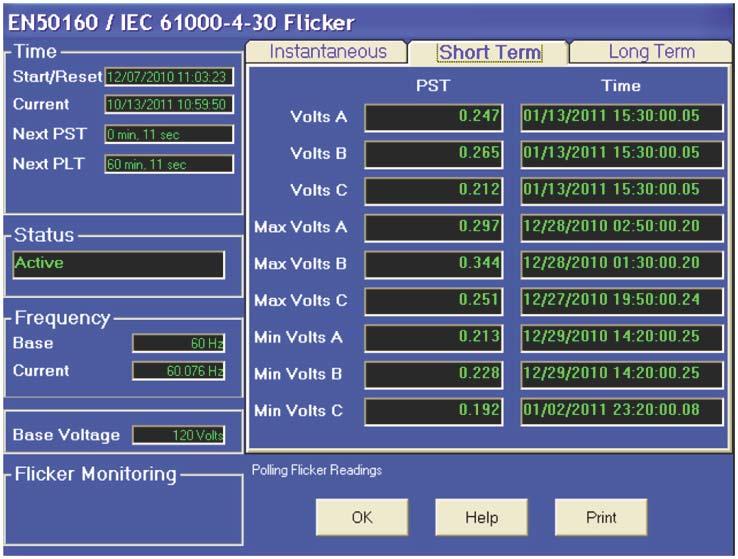 CHAPTER 10: FLICKER ANALYSIS EN50160/IEC61000-4-30 FLICKER POLLING SCREEN Note NOTE The Reset function may be restricted to a level 2 password.