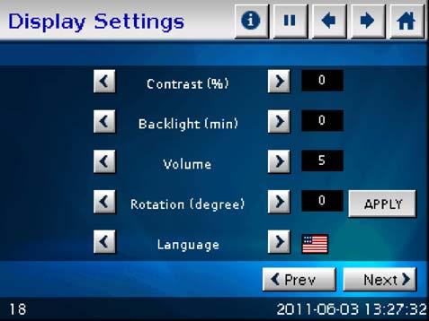 Touch Left/Right arrows to increase/decrease settings. To keep the backlight on, make this setting 0.