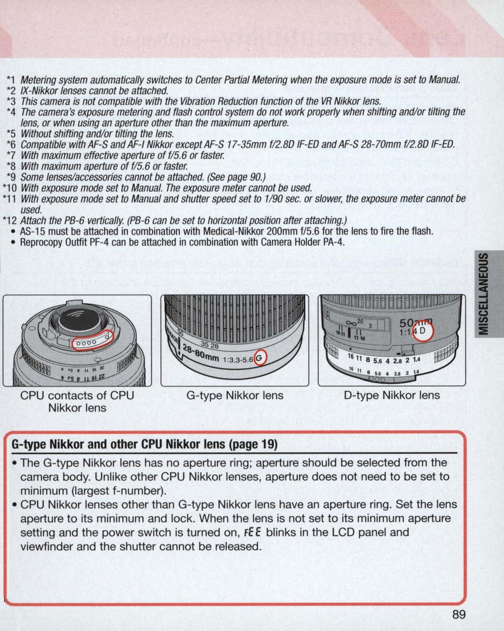 '1 Metering system automatically switches to Center Partial Metering when the exposure mode is set to Manual. '2 IX-Nikkor lenses cannot be attached.