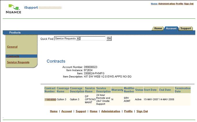 View Details Drop-Down List The drop-down list in the View Details column gives you three choices: General, which displays the Item Instance Details page; Contracts, which displays the contract