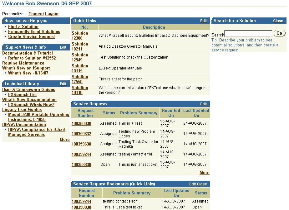 To change the layout of your home page: Figure 62 Sample Home Page with Three Column Layout 1.