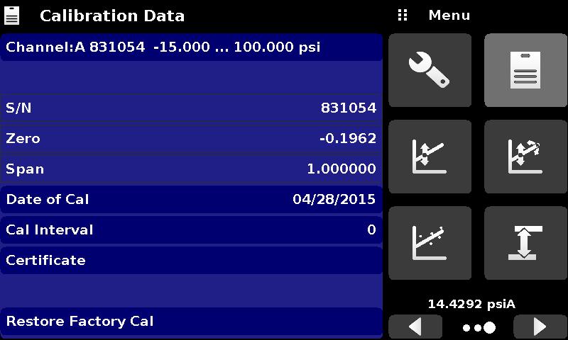 10.6 Calibration Data The Calibration Data Application is where the calibration data for each transducer is stored and amended.
