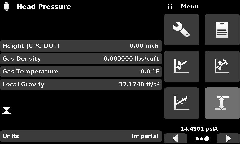 10.10 Head Pressure The Head Pressure Application provides an automated way to calculate the head pressure offset between a device being tested and the transducer, based on: Height: the difference