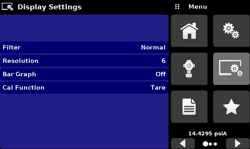6.4.4 Display Settings Application The Display Settings Application allows the user to configure display properties like the filter for the reading to reduce fluctuations due to electrical