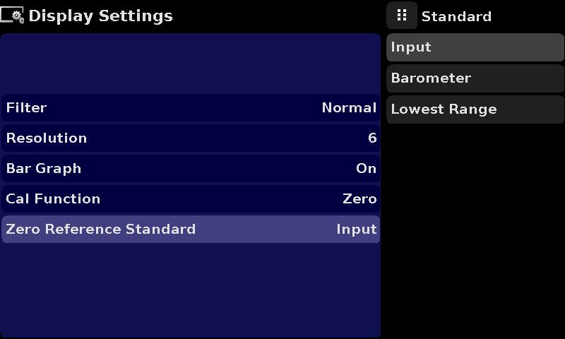 6.4.4.4 Zero Reference Standard The Zero Reference Standard selection appears on the Display Settings App when an instrument with absolute transducers is selected.