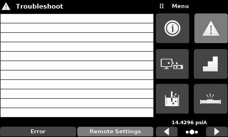 8 -B), push the Error button to display any errors that have occurred in the instrument due to a communication or network error. Push the Remote Settings button (Figure 6.4.