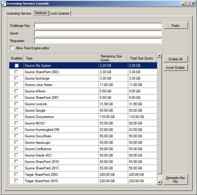 Figure 3-5: Tzunami Licensing Service Console window 4. Paste the Challenge Key retrieved from the Tzunami Deployer instance in step 1. 5. Optionally, fill-in the Issuer and Requester fields.