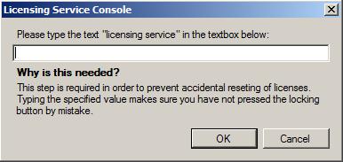 4. Click Save and Lock License. Licensing Service Console window appears asking you Please type the licensing service in the textbox below. Figure 3-8: Licensing Service Console window 5.