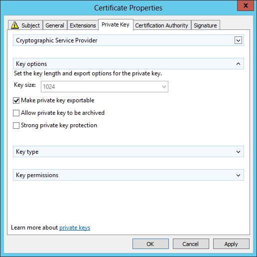 4. Ensure that the private key is exportable so the certificate can be transferred to another server or to multiple StoreFront server group nodes. 5.
