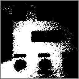 The Otsu algorithm finds the small class of pixels (dark discs).