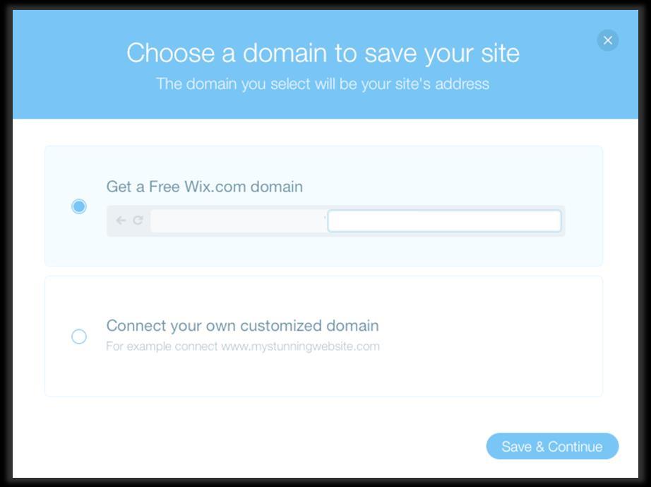 Once you click on save, a pop up appears that lets you save the site to a particular domain. The first option () lets you choose a name for your site under the Wix.com domain.