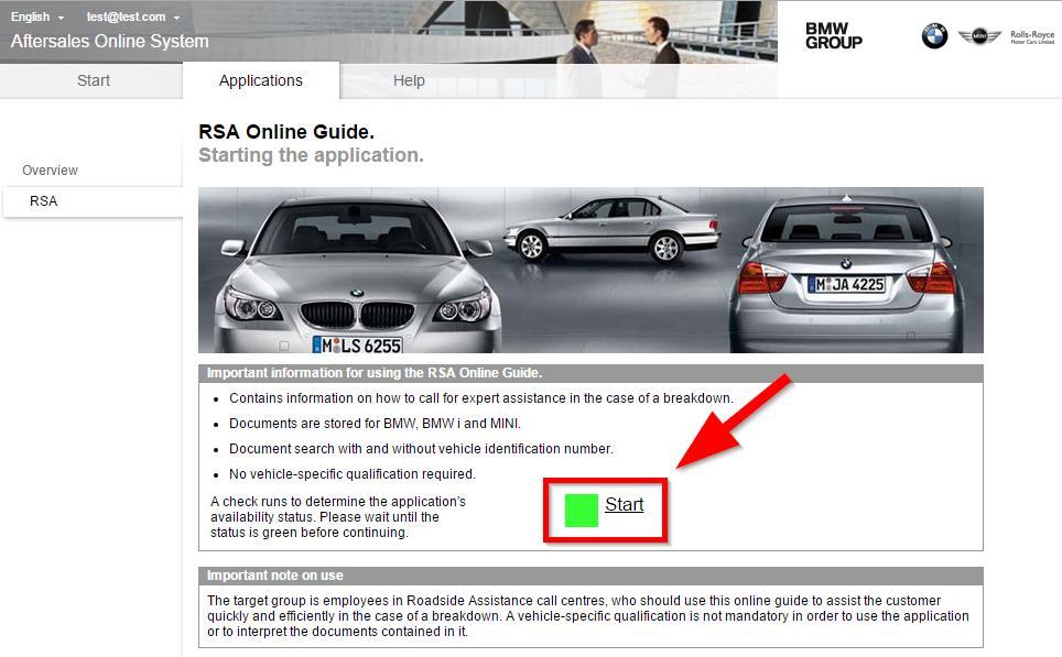BMW Group Page 26 The information page on the "RSA Online Guide" now opens. You can use this to start the RSA application.