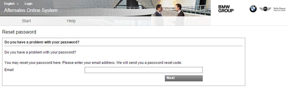 BMW Group Page 9 The login form now appears. To the right, beside the login section, is the "Help" section.