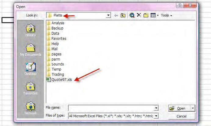 Setting up a DDE Link to export data from POTN into Excel Windows XP Excel 2003 POTN has a function to export of data using a DDE link. To set up the link: Open Excel and then retrieve the Quotes97.