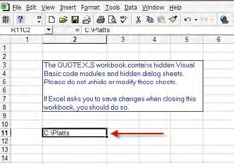 Drop down 2 lines from the bottom of the text and add the path to your POTN program. Unless your setup is unique, the path will be C:\Platts. Save the Quotes97 file.