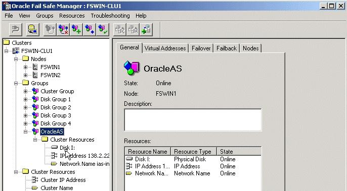 In Oracle Fail Safe Manager, check that the group now includes the shared disk.