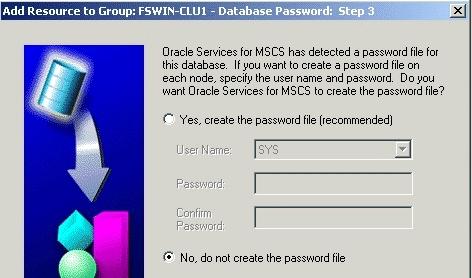 Database Password, Step 3 Select No, do not create the password file. and click Finish.