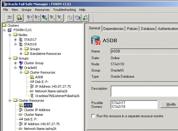 Supporting Procedures Figure 10 39 Oracle Fail Safe Manager With the Database Added to the Group 10.12.