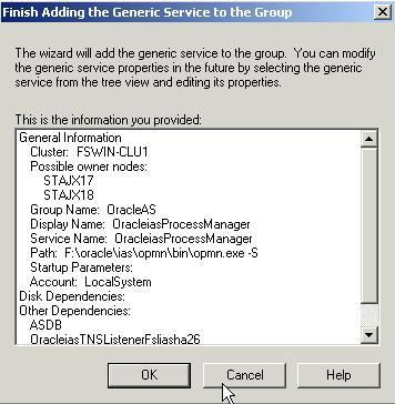 Supporting Procedures Figure 10 50 Add Resource to Group Wizard (Adding OPMN), Finish Adding the Generic Service to the Group Screen h.
