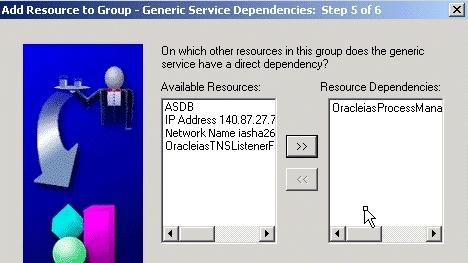 Figure 10 58 Add Resource to Group Wizard (Adding Application Server Control), Generic Service Dependencies, Step 5