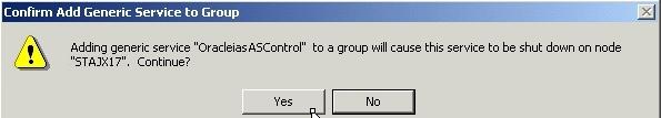 Figure 10 60 Add Resource to Group Wizard (Adding Application Server Control), Finish Adding the Generic Service to the Group Screen h. Confirm Add Generic Service to Group screen: Click Yes.