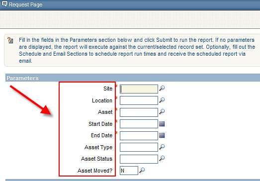 2. Report Request Page displayed in V7 Maximo Session After you select an individual report to run, the report s request page appears.