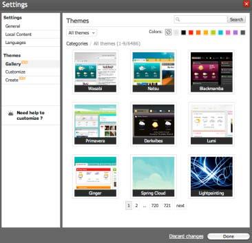 General Settings Adjust general settings such display and search options, change language Theme Gallery Choose from a variety of different themes to give your dashboard a different look and feel