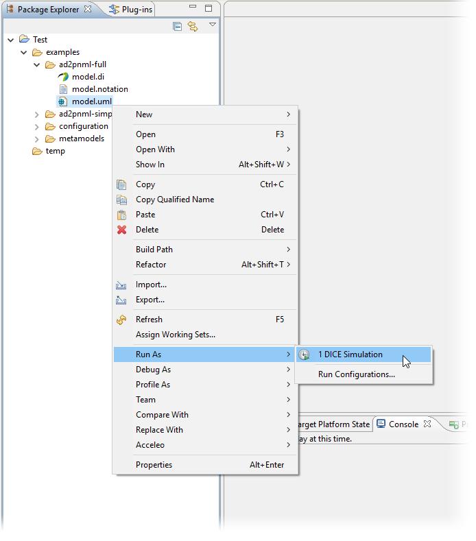 It is possible to directly create a new launch configuration from an existing model using the contextual menu shown in Fig. 9.